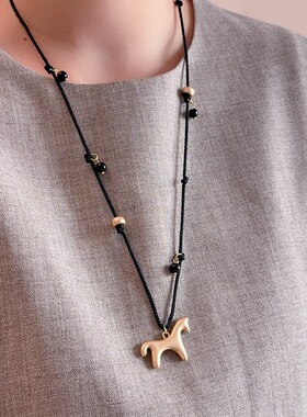 S925纯银小马造型红色编绳项链女