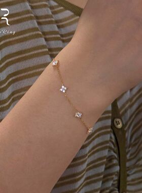 金色闪钻四叶花手链女
