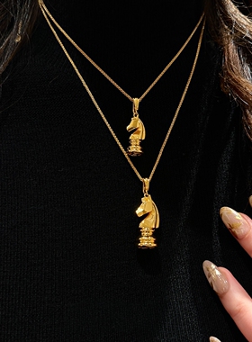 骑士马~S925银金色小马吊坠项链