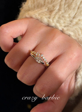 S925纯银闪钻双层戒指女