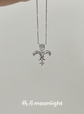 S925纯银满钻鸢尾花项链女