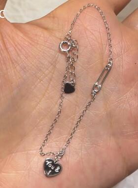 S925纯银爱心回形针手链女