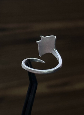 S925纯银魔鬼鱼磨砂戒指女