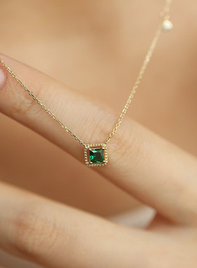 S925纯银祖母绿小方糖项链女