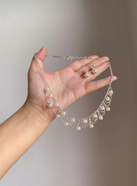 法式复古蕾丝仿珍珠项链女