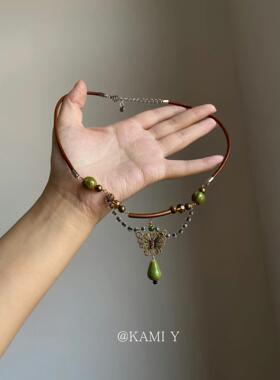 民族风绿色蝴蝶项链女