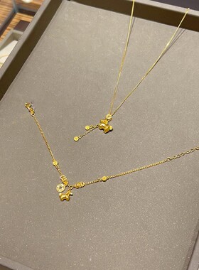 S925纯银金色小马钱币吊坠项链