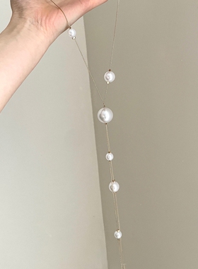 白色重工仿珍珠毛衣链女