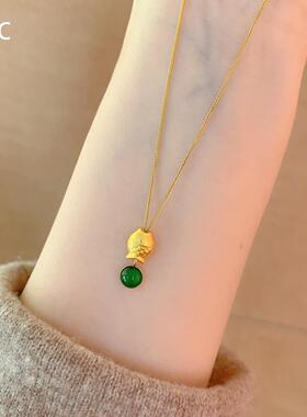 新中式玉髓金鱼项链女秋冬配饰