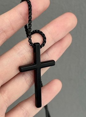 暗黑系黑色十字架吊坠项链女