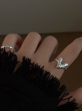 S925纯银不规则纹理爱心戒指女