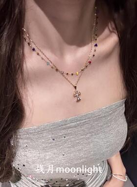 S925纯银金色十字架吊坠项链女