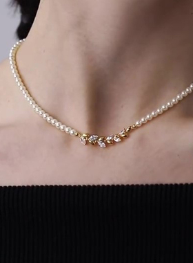 S925纯银复古珍珠麦穗闪钻项链女