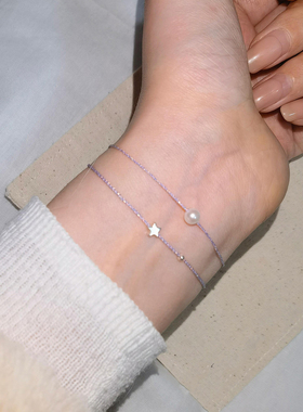 S925纯银五角星紫色编绳手链女