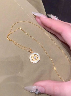 金色太阳花罗盘吊坠项链女配饰