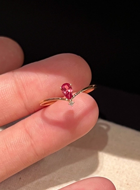 素圈mini粉色钻皇冠戒指女