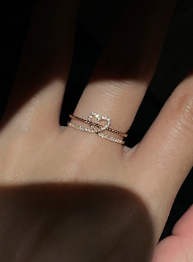 S925纯银闪钻爱心金色戒指女