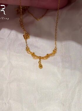 S925纯银金色蕾丝花边水滴项链女