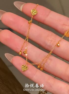 金色碎冰冰爱心流苏项链女