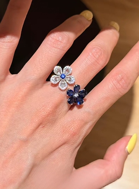 S925纯银彩宝花朵戒指女