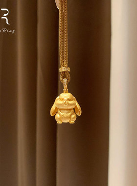 金色哑光拉丝兔子项链小众锁骨链