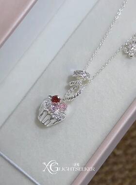 S925纯银纸杯蛋糕圆环花朵项链女