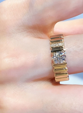 S925纯银闪钻罗缎金色戒指女