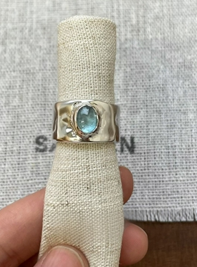 S925纯银冷调银灰宽口戒指女