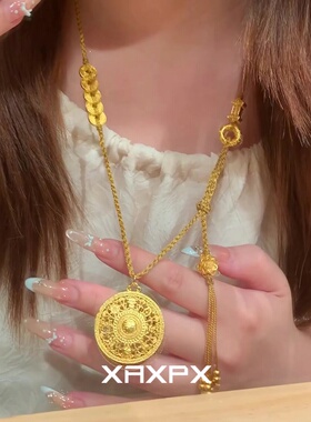 S925纯银金色八宝罗盘多宝项链女