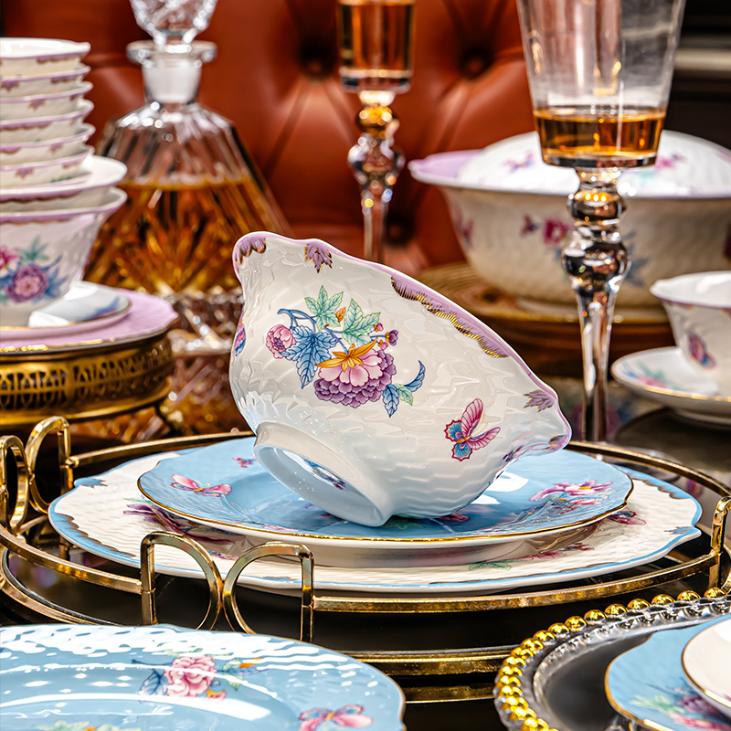 青颜景德镇骨瓷餐具套装高颜值法式轻奢高级感碗盘碟乔迁新婚礼物