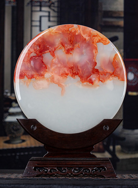 石诚记天然玉石平安扣中式摆件