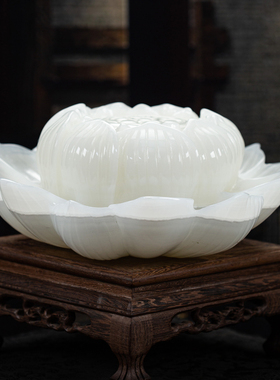 石诚记天然玉石莲花座供奉摆件