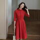 Red French age-reducing drapey high-end dress