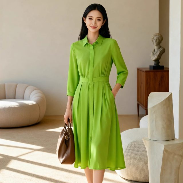 Gentle French retro simple shirt chiffon dress