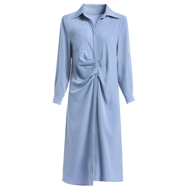 Japanese gentle drape shirt dress blue dress