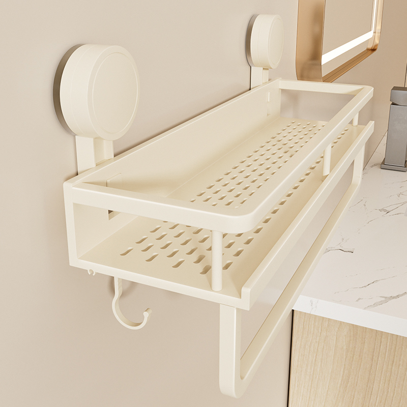 吸盘置物架浴室卫生间免打孔奶油风厕所洗脸池洗漱台墙上收纳架子 - 图2