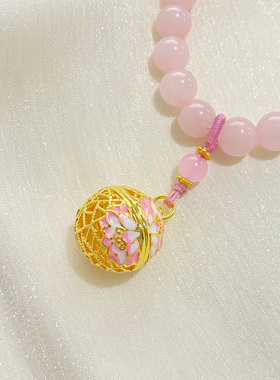 原创中式女士粉水晶石香囊球手串可打开放入香丸吊坠手链随身佩戴
