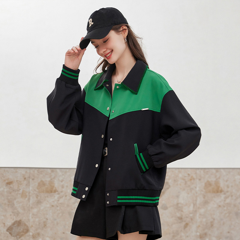 白鹿语休闲通勤设计感外套春秋新款时尚撞色拼接宽松女式外套,淘宝优惠券,粉丝福利购,淘宝优惠卷