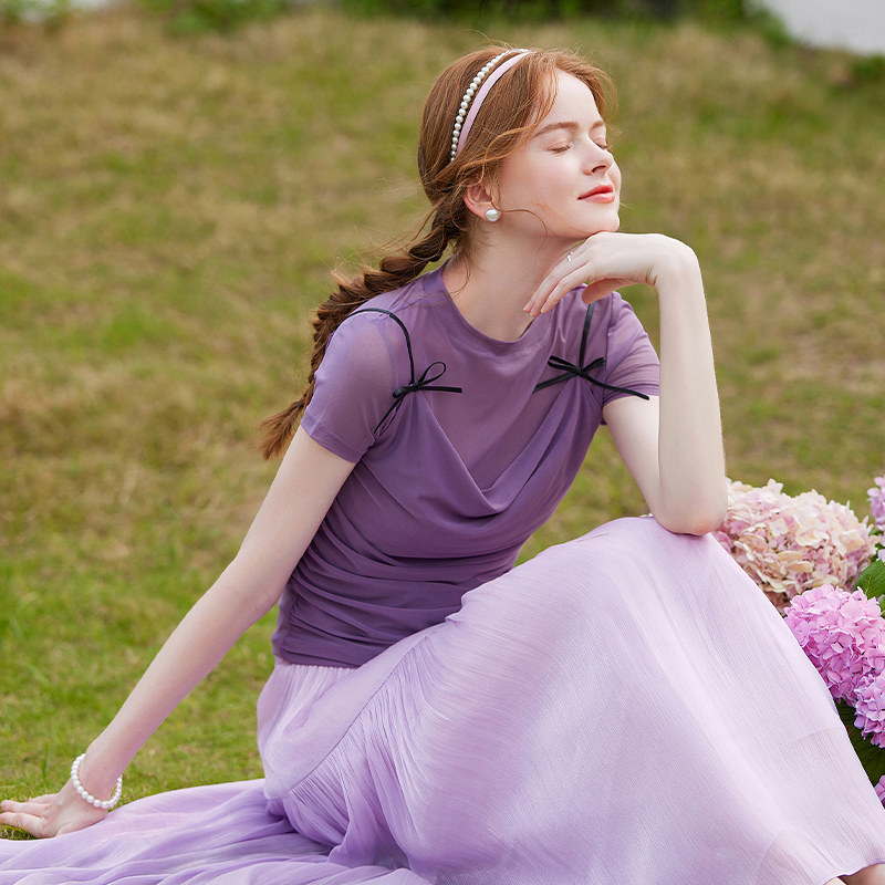 白鹿语甜美减龄假两件上衣25夏新款蝴蝶结收腰显瘦吊带短袖女T恤,淘宝优惠券,粉丝福利购,淘宝优惠卷