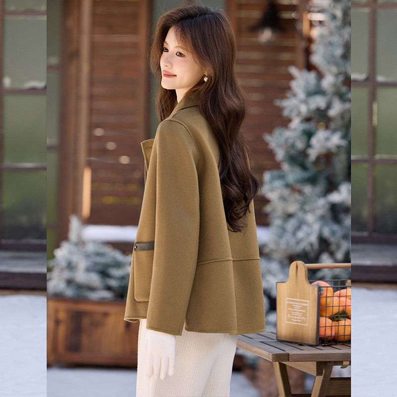 白鹿语100%绵羊毛双面呢大衣冬款全羊毛通勤翻领毛呢外套短上衣女,淘宝优惠券,粉丝福利购,淘宝优惠卷