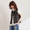 White deer language stitching hollow chiffon vest for women