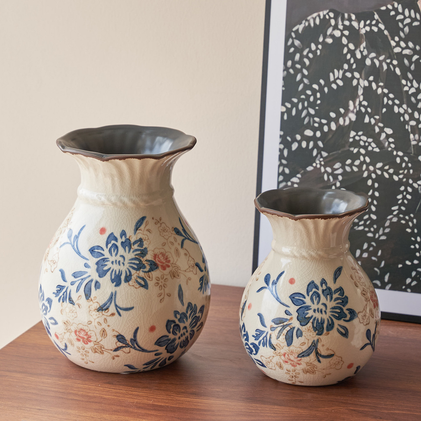 高级感摆件新中式复古陶瓷花瓶家居青花瓷客厅水养插花装饰品玄关,淘宝优惠券,粉丝福利购,淘宝优惠卷