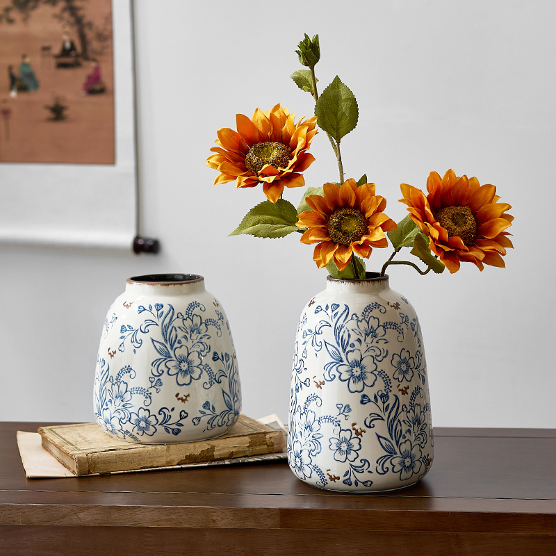 复古斑驳做旧青花瓷花瓶大陶瓷摆件创意客厅水养插花高级感新中式,淘宝优惠券,粉丝福利购,淘宝优惠卷