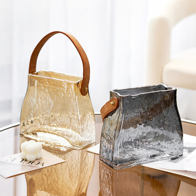 花瓶玻璃创意高级感轻奢透明鲜花水养玫瑰小手提包包摆件客厅插花,淘宝优惠券,粉丝福利购,淘宝优惠卷