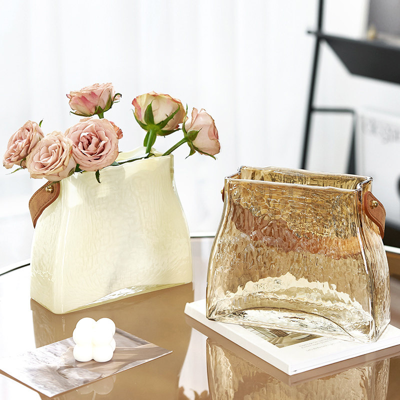 花瓶玻璃创意高级感轻奢透明鲜花水养玫瑰小手提包包摆件客厅插花,淘宝优惠券,粉丝福利购,淘宝优惠卷