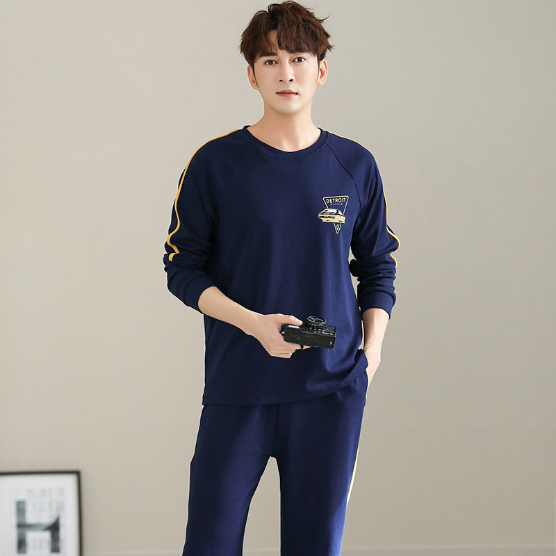 猫人男士春秋款可外穿长袖纯棉睡衣 猫人宏展睡衣/家居服套装