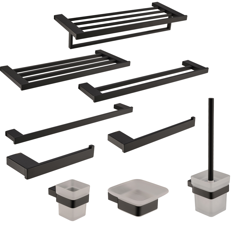 德国TURS哑黑色浴巾架不锈钢毛巾杆置物架毛巾架浴室五金挂件套装
