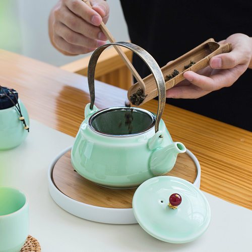 贰奇青瓷家用大号提梁壶过滤网茶具泡茶壶办公室陶瓷花茶壶单壶 - 图1