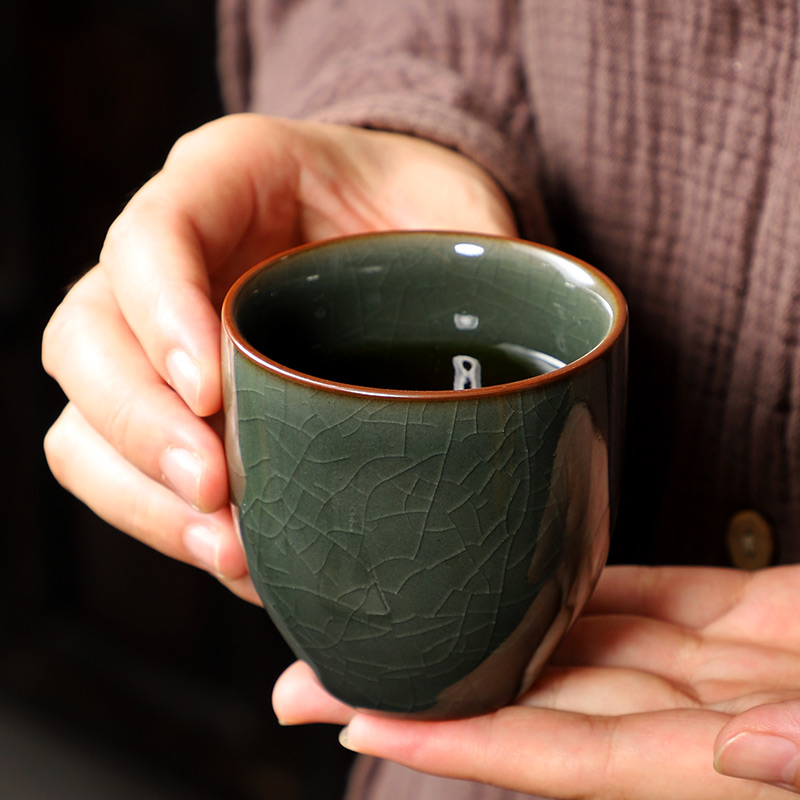 哥窑茶杯手工陶瓷功夫茶具品茗杯中式主人杯单杯冰裂纹普洱小茶盏 - 图2