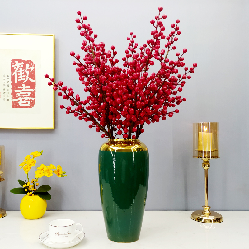 发财果仿真花落地欧式假花装饰花干花发财浆果相思红豆红浆果大号 - 图0